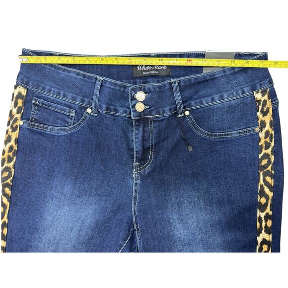 White Mark Womens Plus 2X 20 W Blue Super Stretch Denim with Cheetah Pannel NWT - Picture 8 of 12